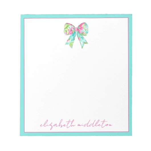 Preppy roze en groene bogen gepersonaliseerd notitieblok (Voorkant)