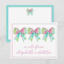 Preppy roze en groene bogen gepersonaliseerd notitiekaartje