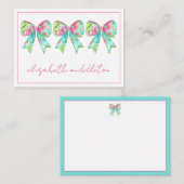 Preppy roze en groene bogen gepersonaliseerd notitiekaartje (Voorkant / Achterkant)