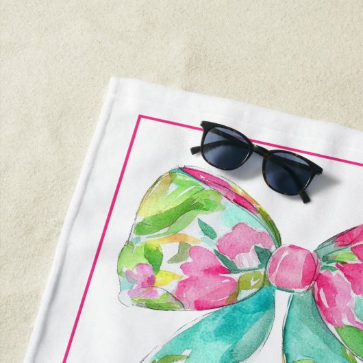 Preppy roze en groene bogen gepersonaliseerd strandlaken (In situ)