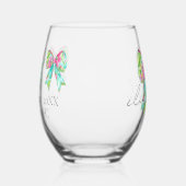 Preppy roze en groene bogen gepersonaliseerd wijnglas zonder voet (Rechts)