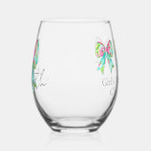 Preppy roze en groene bogen gepersonaliseerd wijnglas zonder voet (Links)