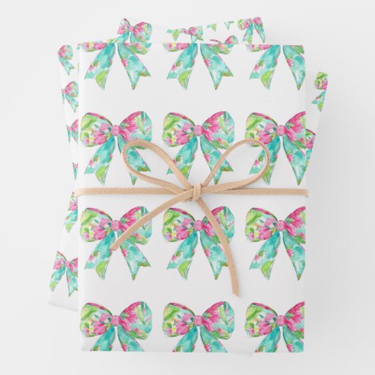 Preppy roze en groene bogen inpakpapier vel (In situ)