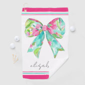 Preppy roze en groene boog gepersonaliseerd golfhanddoek (Insitu)