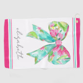 Preppy roze en groene boog gepersonaliseerd golfhanddoek (Horizontaal)