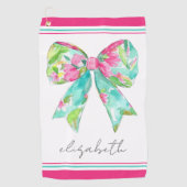 Preppy roze en groene boog gepersonaliseerd golfhanddoek (Voorkant)