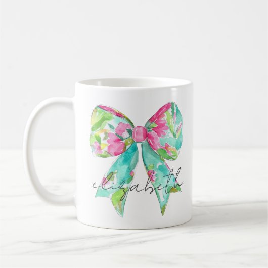 Preppy roze en groene boog gepersonaliseerd koffiemok (Links)