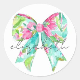 Preppy roze en groene boog gepersonaliseerd ronde sticker