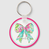 Preppy roze en groene boog gepersonaliseerd sleutelhanger (Voorkant)