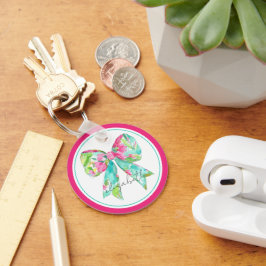 Preppy roze en groene boog gepersonaliseerd sleutelhanger