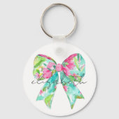 Preppy roze en groene boog gepersonaliseerd sleutelhanger (Voorkant)