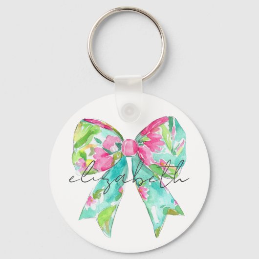 Preppy roze en groene boog gepersonaliseerd sleutelhanger (Voorkant)