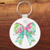 Preppy roze en groene boog gepersonaliseerd sleutelhanger (Voorkant)