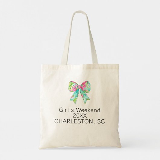 Preppy roze en groene boog gepersonaliseerd tote bag (Achterkant)