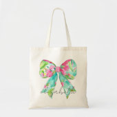 Preppy roze en groene boog gepersonaliseerd tote bag (Voorkant)