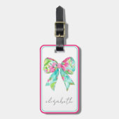 Preppy Roze en Groene Boog Gepersonaliseerde Reize Bagagelabel (Voorkant verticaal)