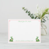 Preppy roze en groene boveniary Rabbit Baby shower Bedankkaart (Staand voorkant)