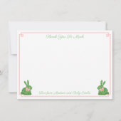 Preppy roze en groene boveniary Rabbit Baby shower Bedankkaart (Voorkant)