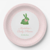 Preppy Roze en Groene Bunny Baby shower Party Papieren Bordje (Voorkant)
