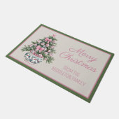 Preppy Roze en Groene Chinoiserie Kerstboom Deurmat (Schuin)