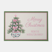 Preppy Roze en Groene Chinoiserie Kerstboom Deurmat (Voorkant)