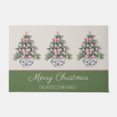 Preppy Roze en Groene Chinoiserie Kerstboom Deurmat (Voorkant)