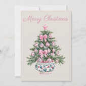 Preppy Roze en Groene Chinoiserie Kerstboom Feestdagenkaart (Voorkant)