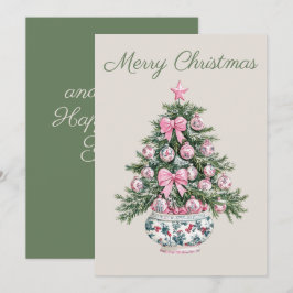 Preppy Roze en Groene Chinoiserie Kerstboom Feestdagenkaart