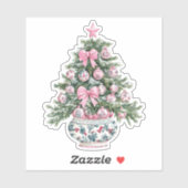 Preppy Roze en Groene Chinoiserie Kerstboom Sticker (Vel)