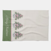Preppy Roze en Groene Chinoiserie Kerstboom Theedoek (Horizontaal)