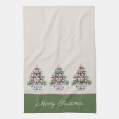 Preppy Roze en Groene Chinoiserie Kerstboom Theedoek (Verticaal)