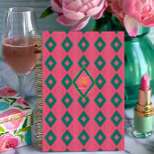 Preppy Roze en Groene Diamant Motief Monogrammed Notitieboek