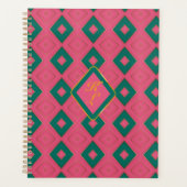 Preppy Roze en Groene Diamant Motief Monogrammed Planner (Voorkant)
