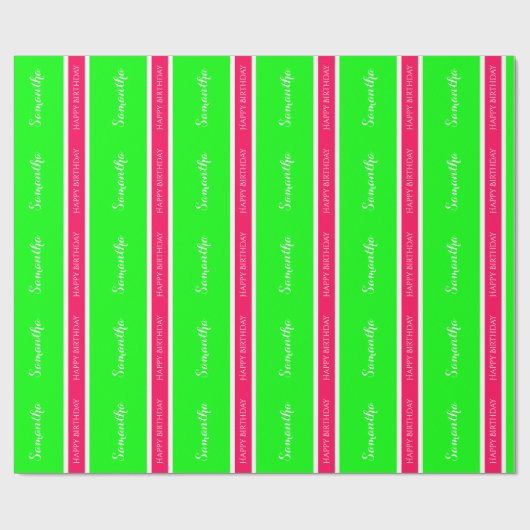Preppy Roze en Groene Gepersonaliseerde Stripe Cadeaupapier (Vlak)