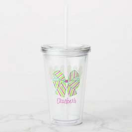 Preppy roze en groene gestreepte bogen gepersonali acryl drinkbeker