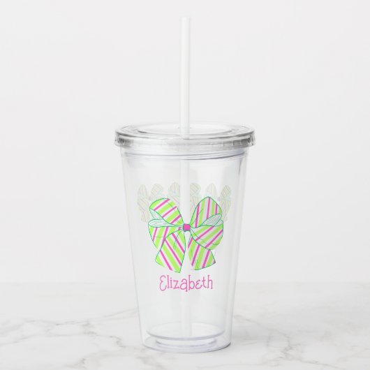 Preppy roze en groene gestreepte bogen gepersonali acryl drinkbeker (Voorkant)
