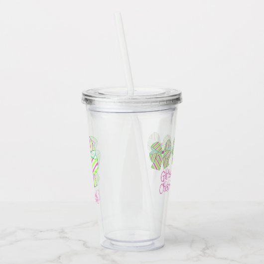 Preppy roze en groene gestreepte bogen gepersonali acryl drinkbeker (Links)