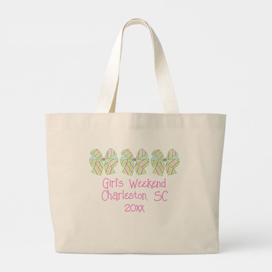 Preppy roze en groene gestreepte bogen gepersonali grote tote bag (Achterkant)
