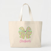 Preppy roze en groene gestreepte bogen gepersonali grote tote bag (Voorkant)