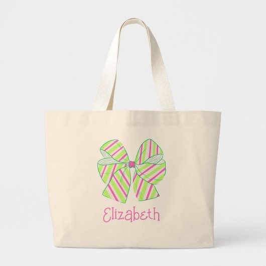 Preppy roze en groene gestreepte bogen gepersonali grote tote bag (Voorkant)