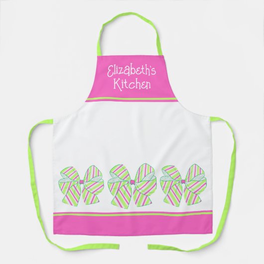 Preppy roze en groene gestreepte bogen gepersonali schort (Voorkant)
