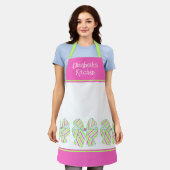 Preppy roze en groene gestreepte bogen gepersonali schort (Gedragen)