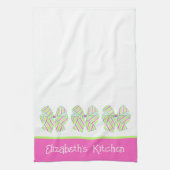 Preppy roze en groene gestreepte bogen gepersonali theedoek (Verticaal)