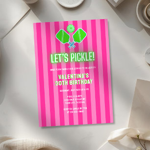 Preppy Roze en Groene Gestreepte Pickleball Verjaa Kaart