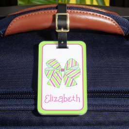 Preppy Roze en Groene Gestreepte Strikken Persoonl Bagagelabel