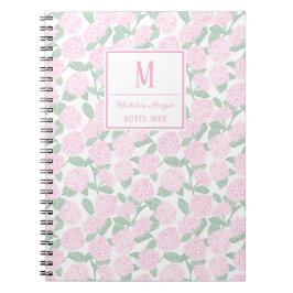 Preppy Roze en Groene Hortensia Monogram Notitieboek