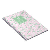 Preppy Roze en Groene Hortensia Monogram Notitieboek (Rechterzijde)