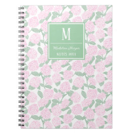 Preppy Roze en Groene Hortensia Monogram Notitieboek