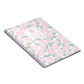 Preppy Roze en Groene Hortensia Monogram Notitieboek (Rechterzijde)