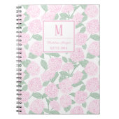 Preppy Roze en Groene Hortensia Monogram Notitieboek (Voorkant)